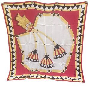 New Bob Mackie Knickerbocker Silk Black, Burgundy & Gold Tassel Scarf/Wrap.